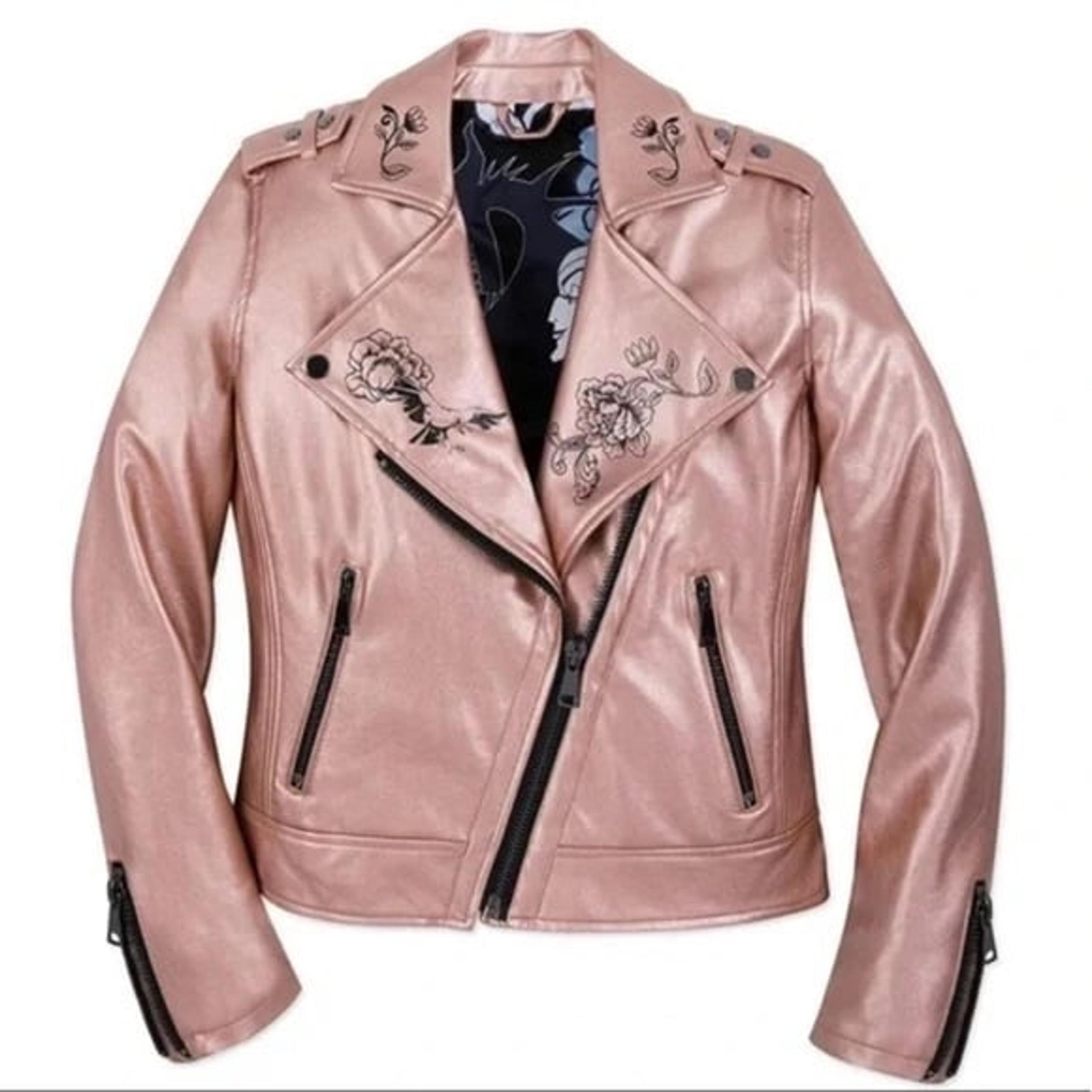 DISNEY Sleeping Beauty 60th Anniversary Maleficent Rose Gold Biker Jacket S