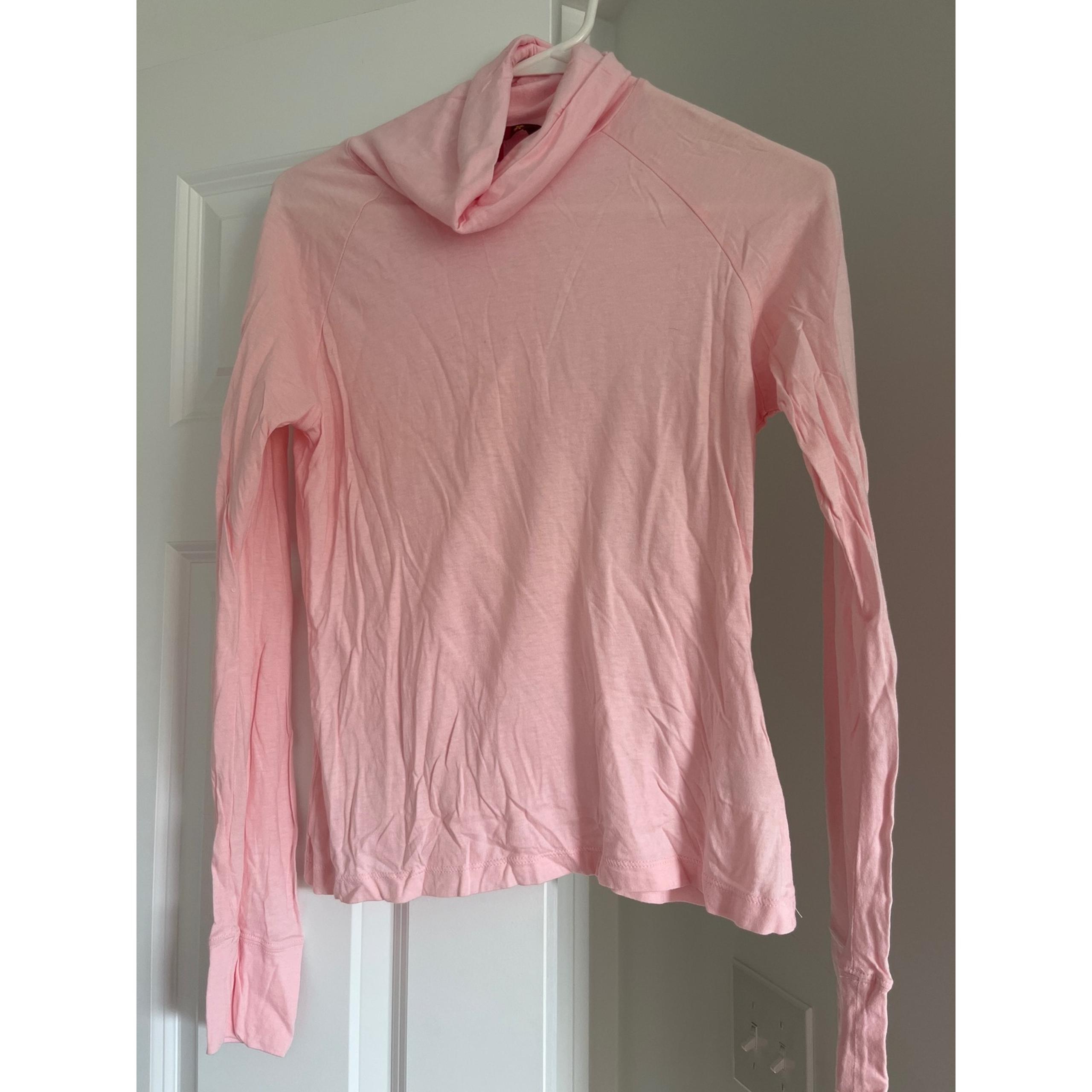 SO Cowl Neck Long Sleeve Thumb Hole Top Comfy Casual Pink M