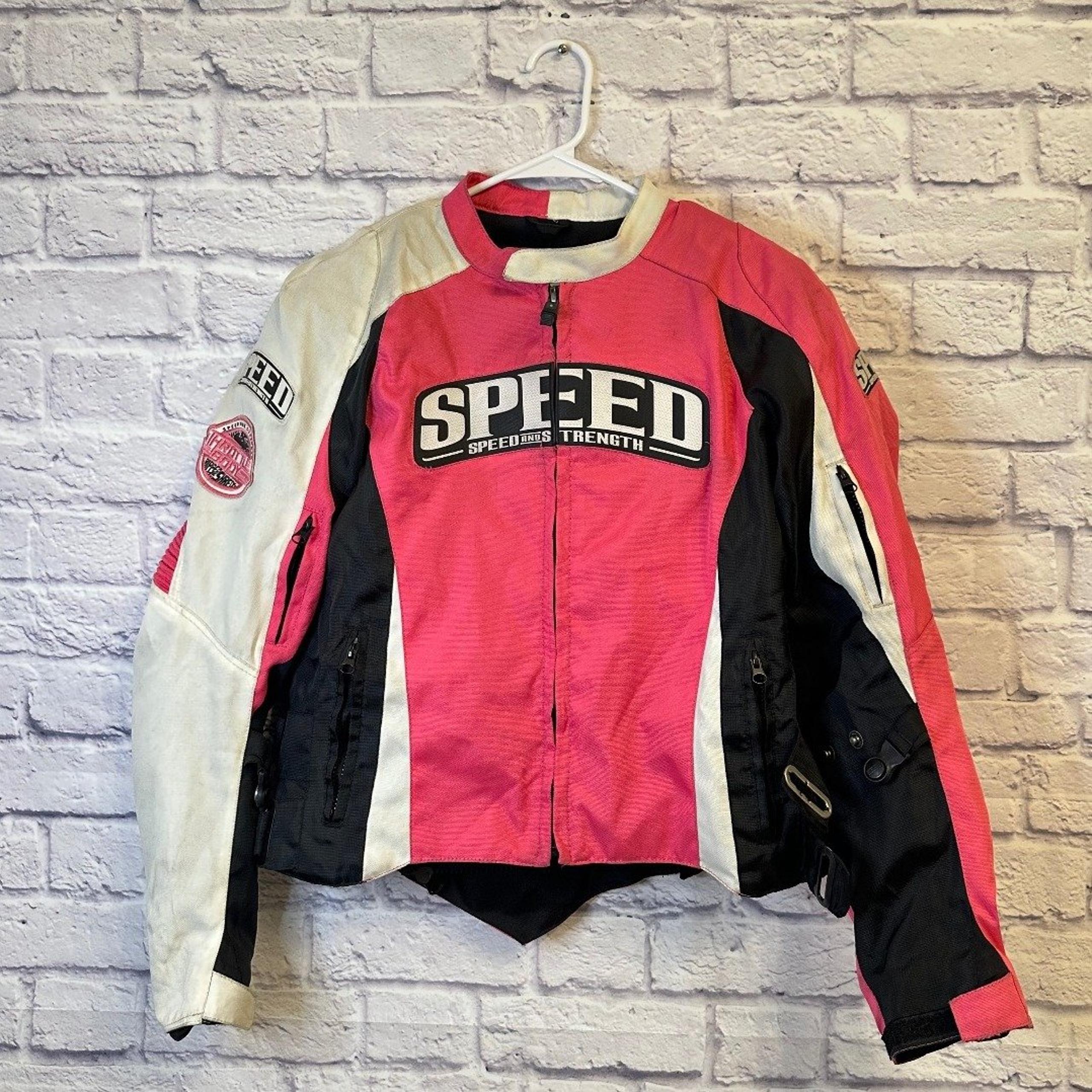 Speed and Strength Motorcycle Jacket Armored Pink White Black Womens Size Large