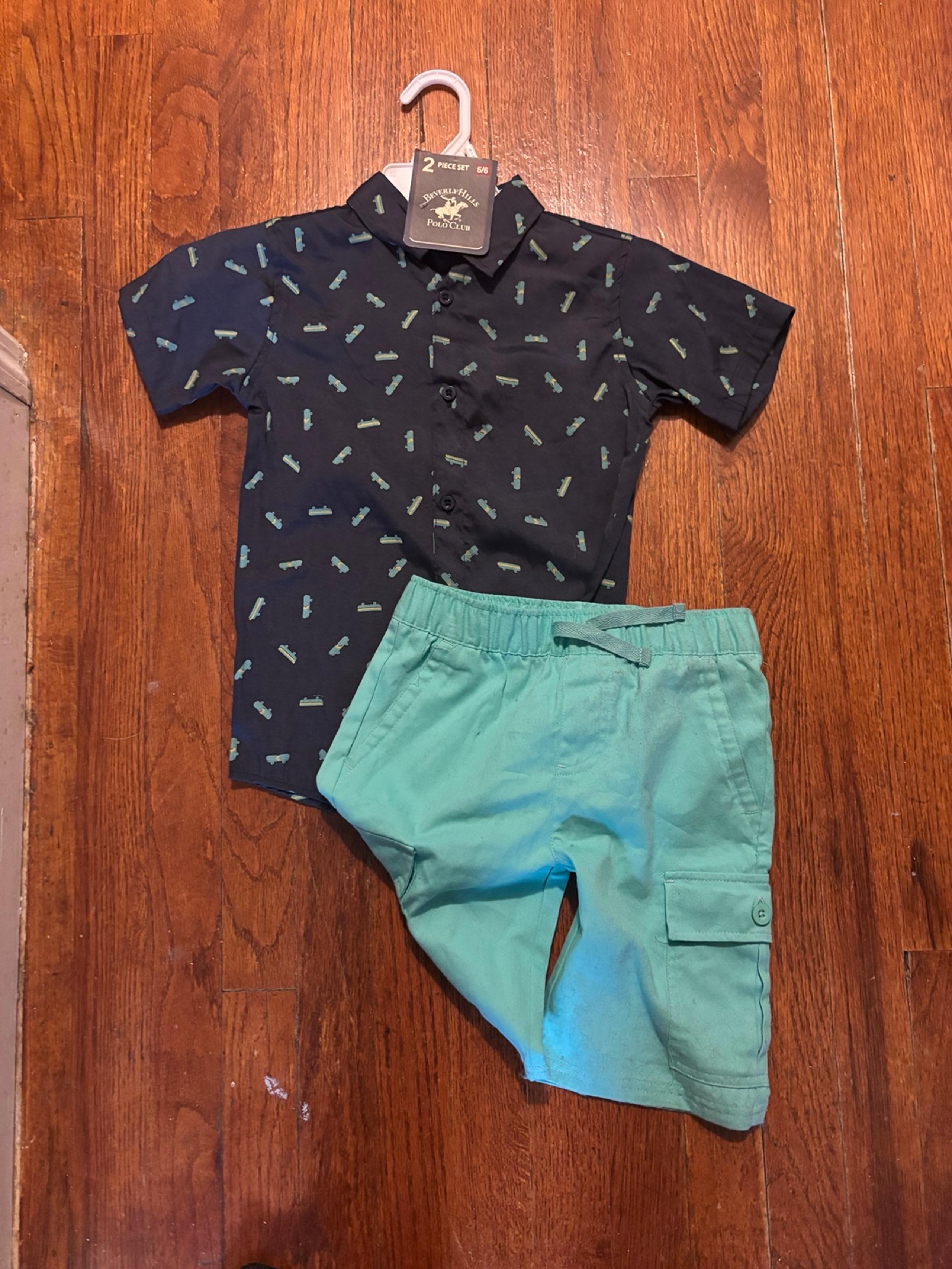 New Boys Beverly Hills Polo Club outfit shirt cargo shorts skateboard size 5/6