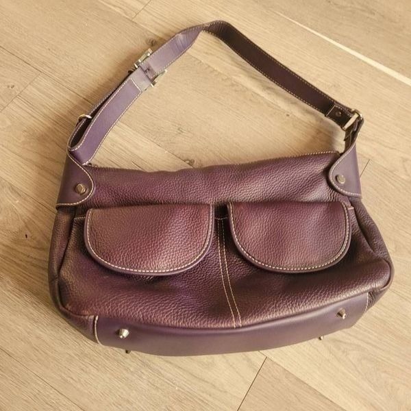 Maxx new york eggplant purple pebbled leather vintage purse handbag satchel