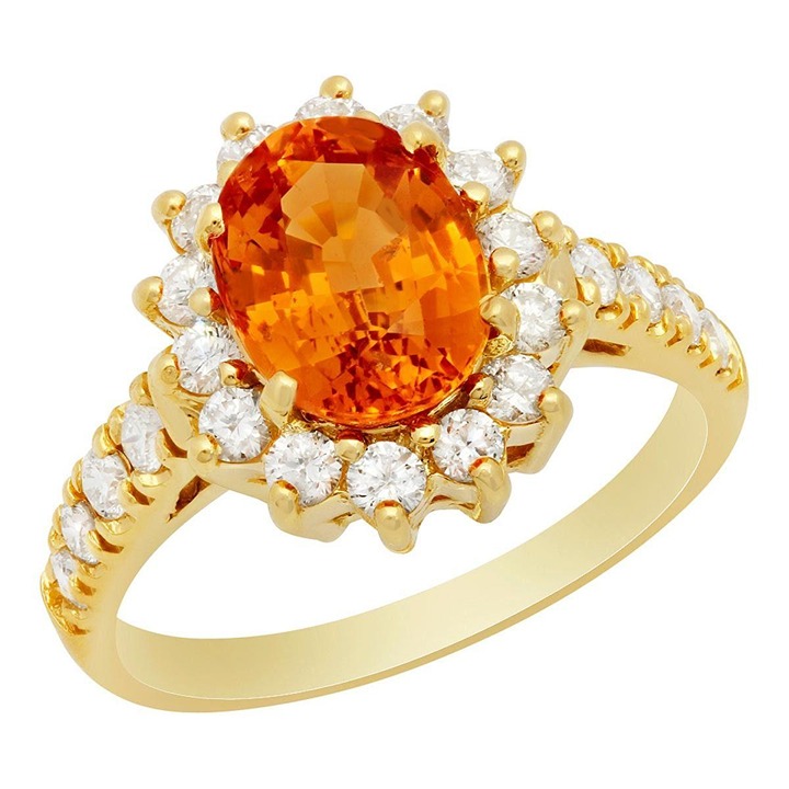3.36Ct Natural Oval Orange Citrine & Diamond Halo Solitaire Ring 14k Yellow Gold
