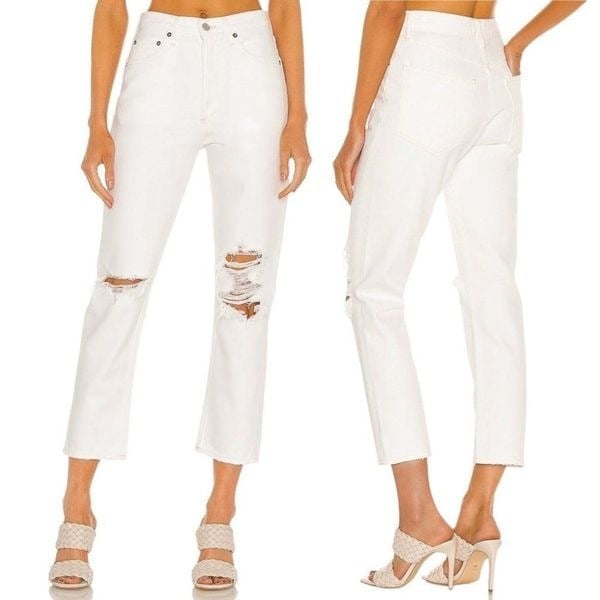 Agolde Riley High Rise Straight Crop in Veil Vintage White Denim Jeans Size 29