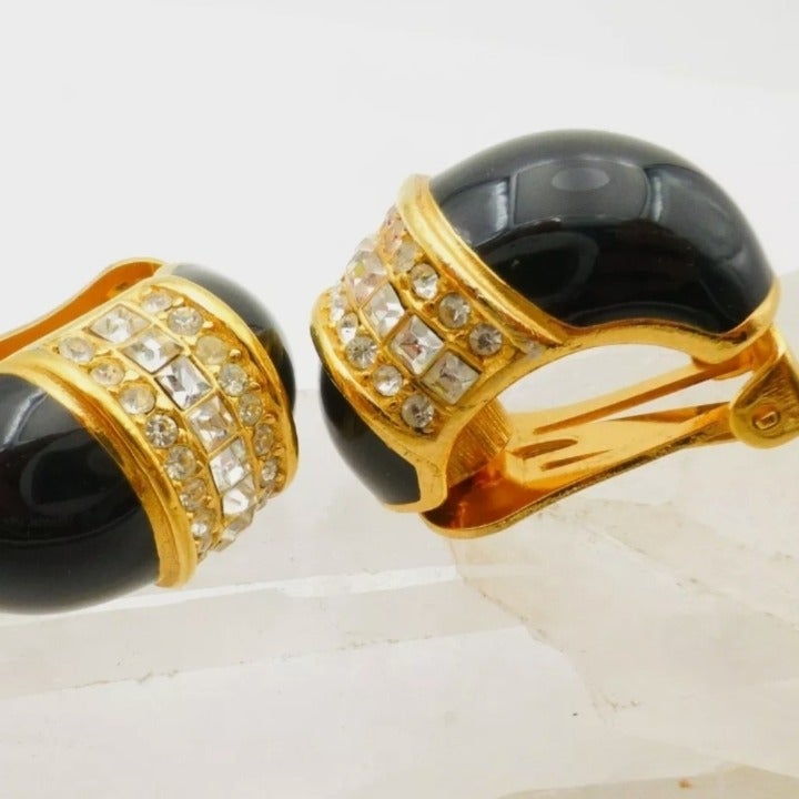 Dior Crystal Black Enamel Earrings