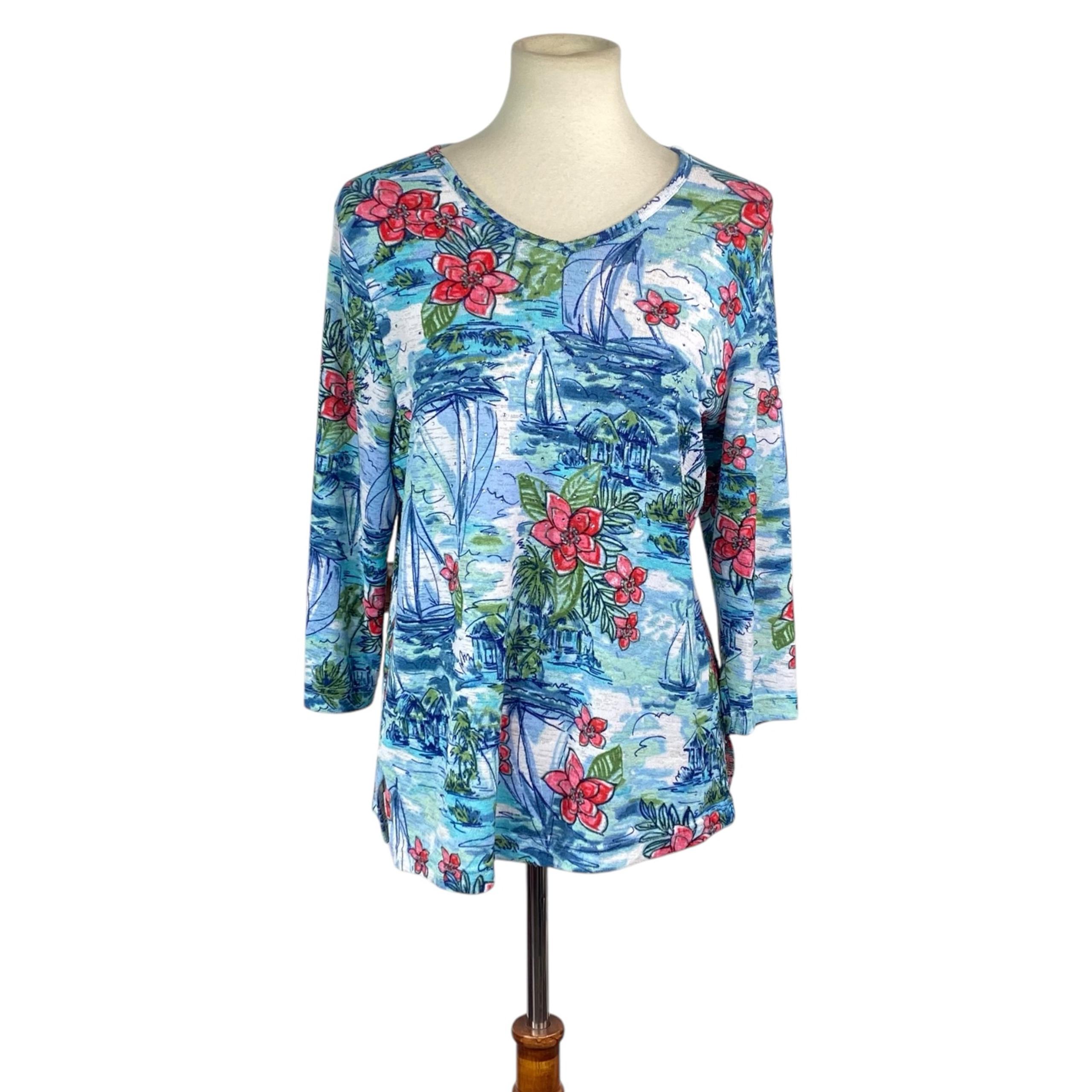 Woman’s Rebecca Malone lightweight tropical knit top size M
