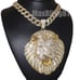 Jumbo Gold Lion Head Pendant & 15mm 30 Iced Cuban Choker Chain Bling Necklace