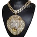 Jumbo Gold Lion Head Pendant & 15mm 30 Iced Cuban Choker Chain Bling Necklace