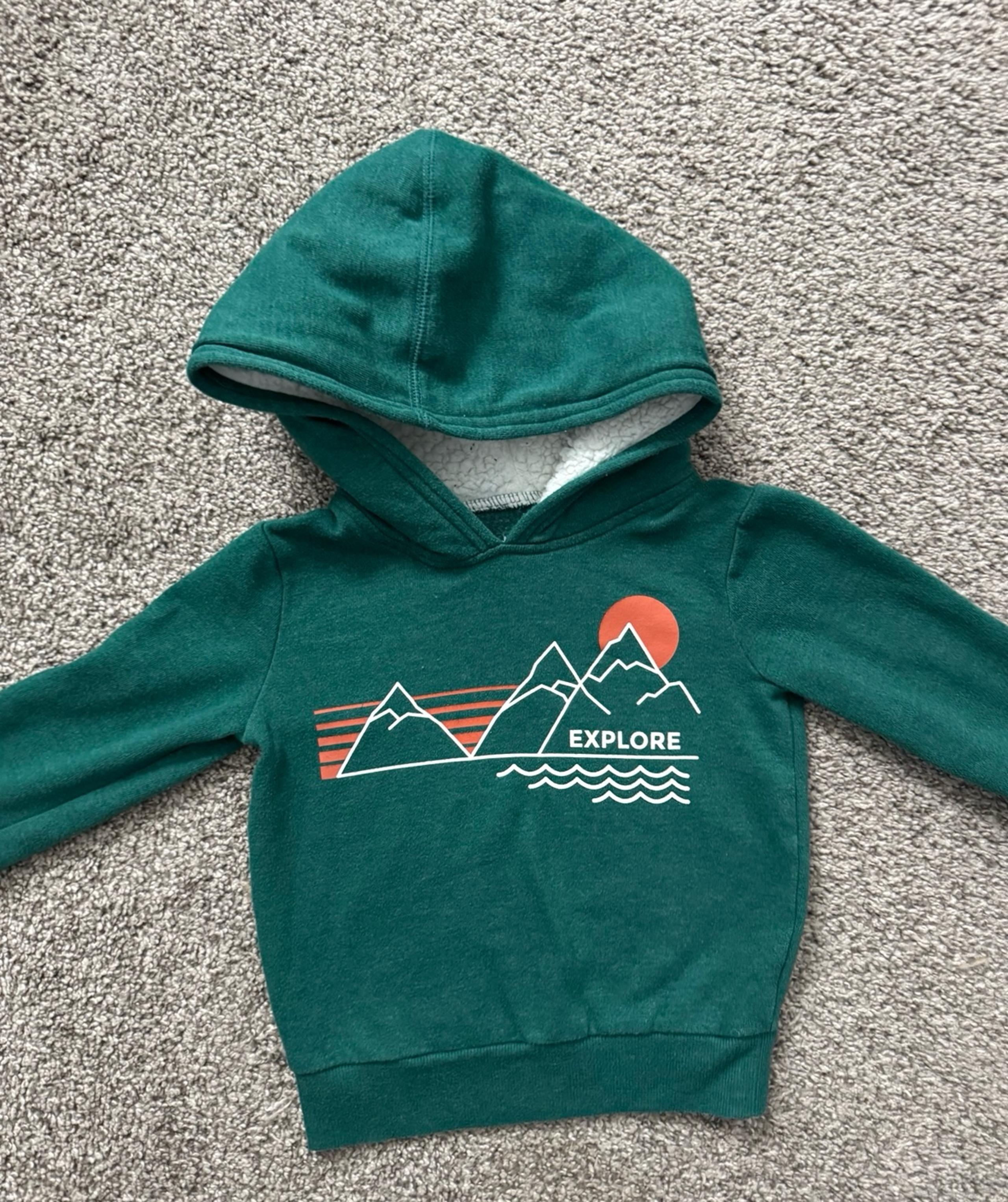 Toddler boys explore softest fleece sweatshirt with hood