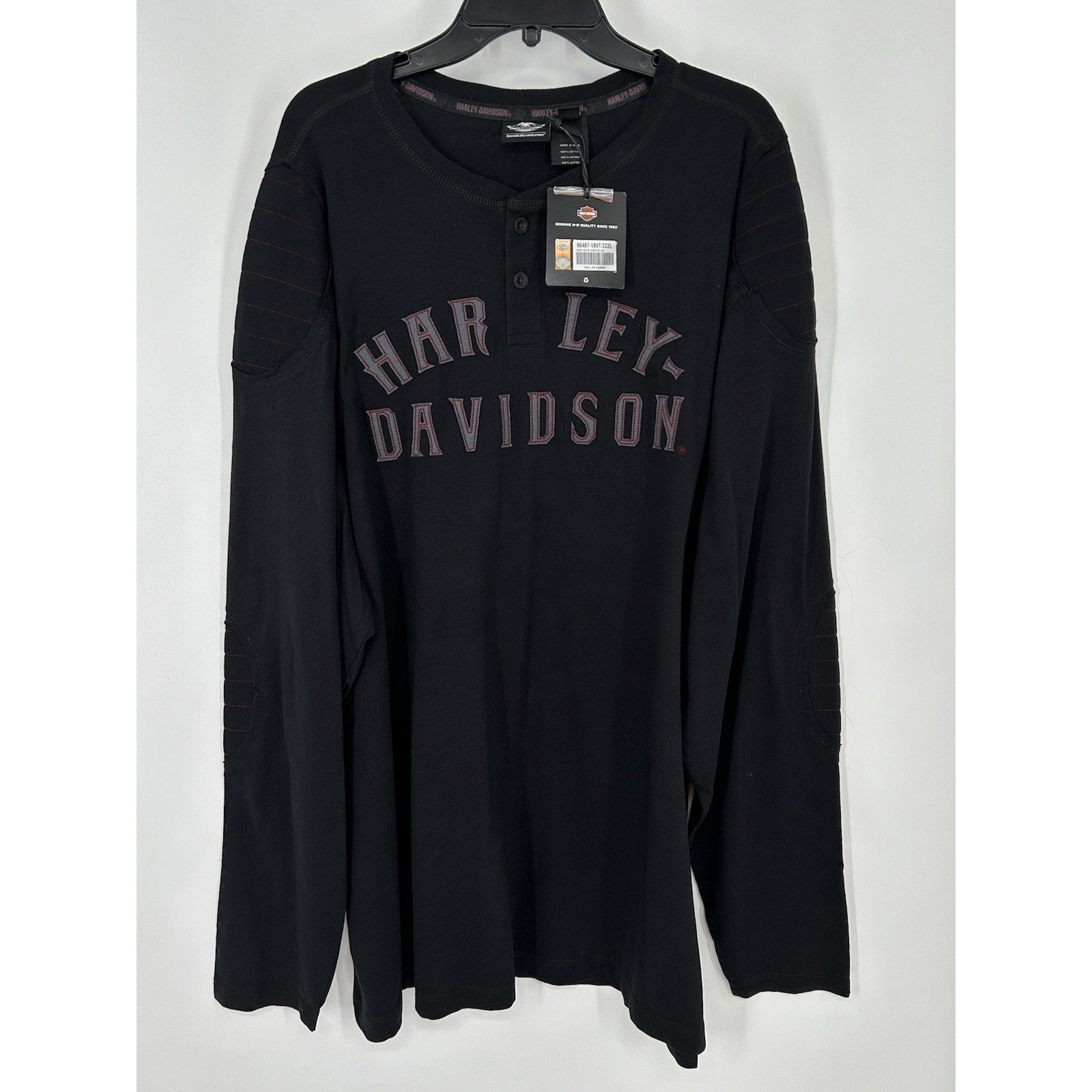 Harley Davidson Henley Long Sleeve Shoulder Elbow Pads Embroidered 3XL 3XL Tall