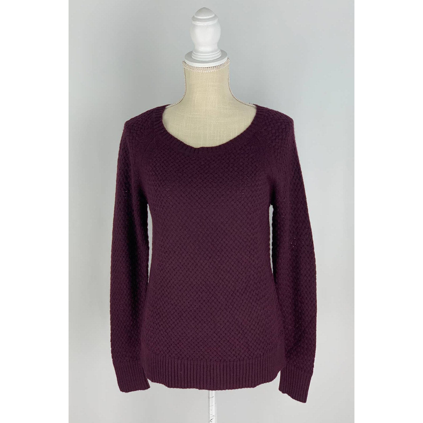 Loft Burgundy Open Knit Wool Blend Sweater Pullover Womens Medium New