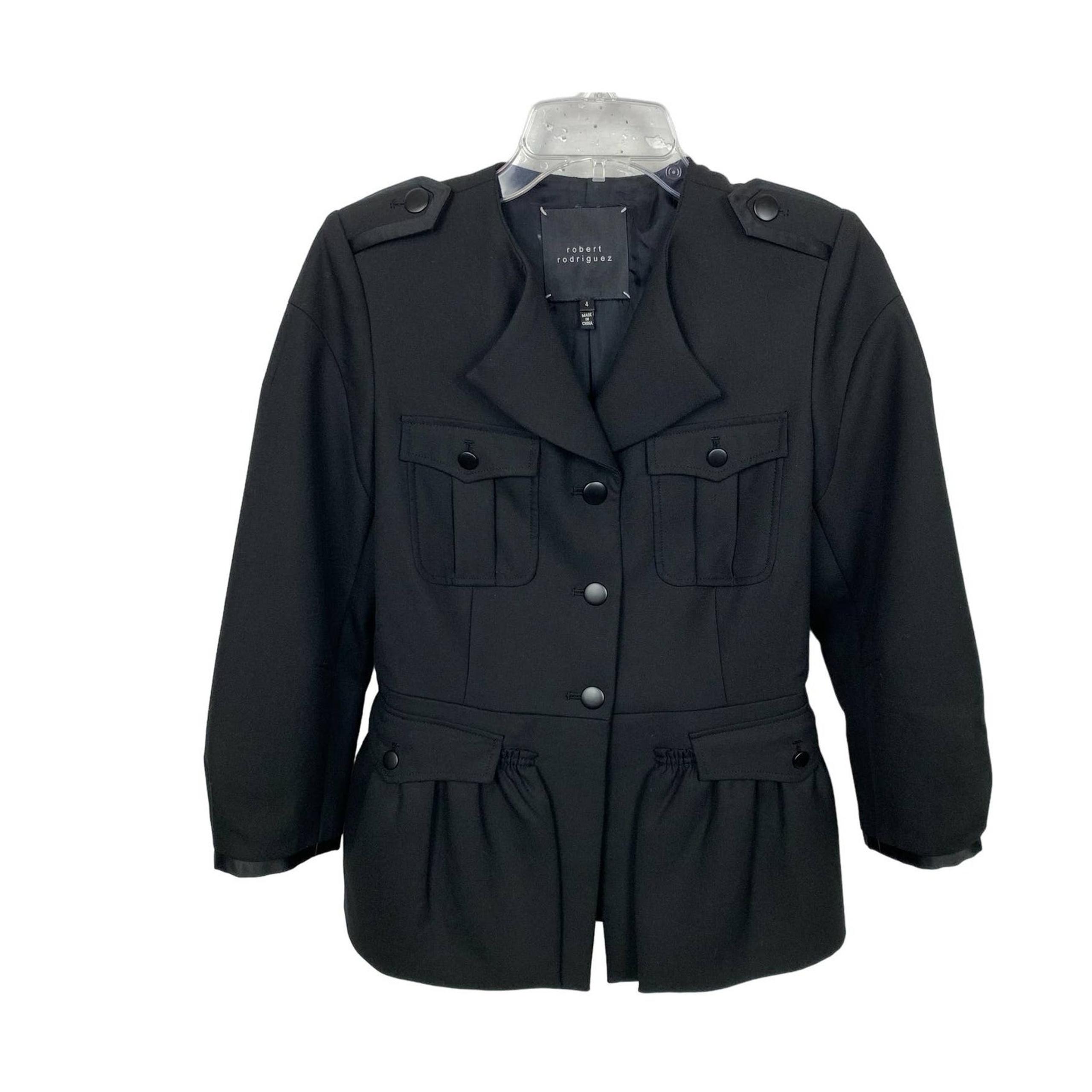 Womens Blazer Jacket Military Button Front Epaulettes Black 4 - Robert Rodriguez