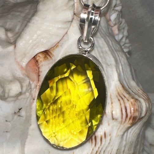 Sparkly Lime Quartz Handcrafted facet cut pendant