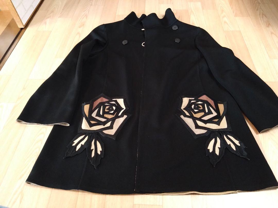Rose Embroidered Coat, Reversible, Black/Beige, Takashimaya Semi-Order