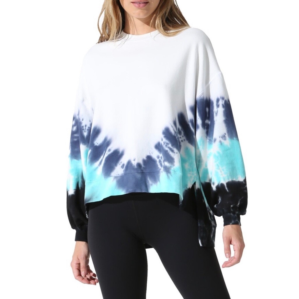 NEW Electric & Rose Oversized High Low Sweatshirt Tie Dye Gray Teal Black Small