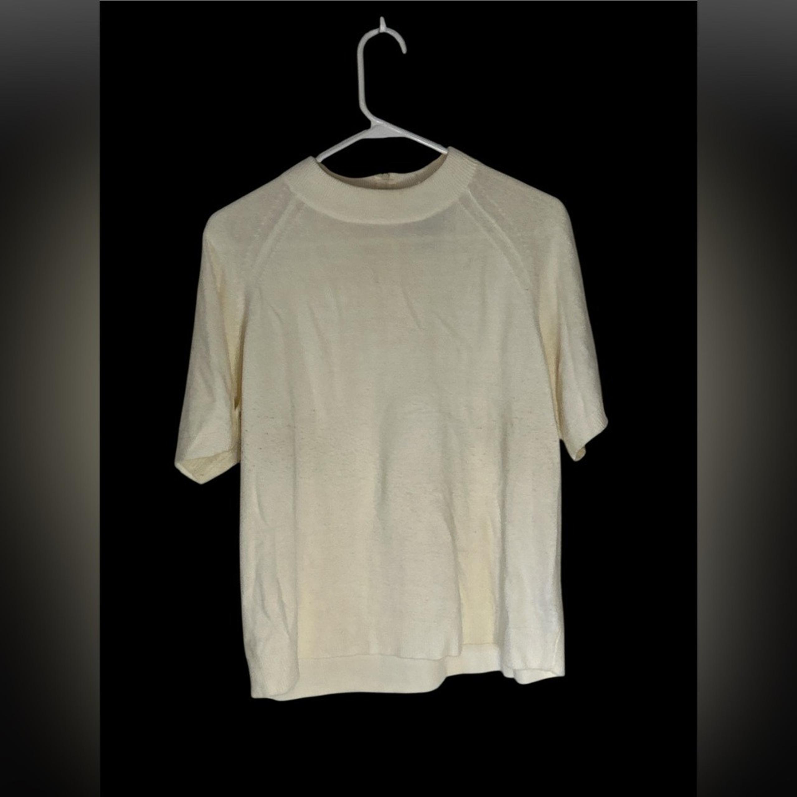 White Stag Misses White Knit Top Blouse Short Sleeve 16/18 Ivory Zip 22' X 23.'
