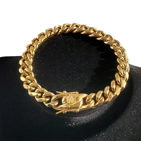 Mens 8 Locking Clasp 18K Gold Cuban Chain Link Bracelet 18 Karat Jewelry 8 inch