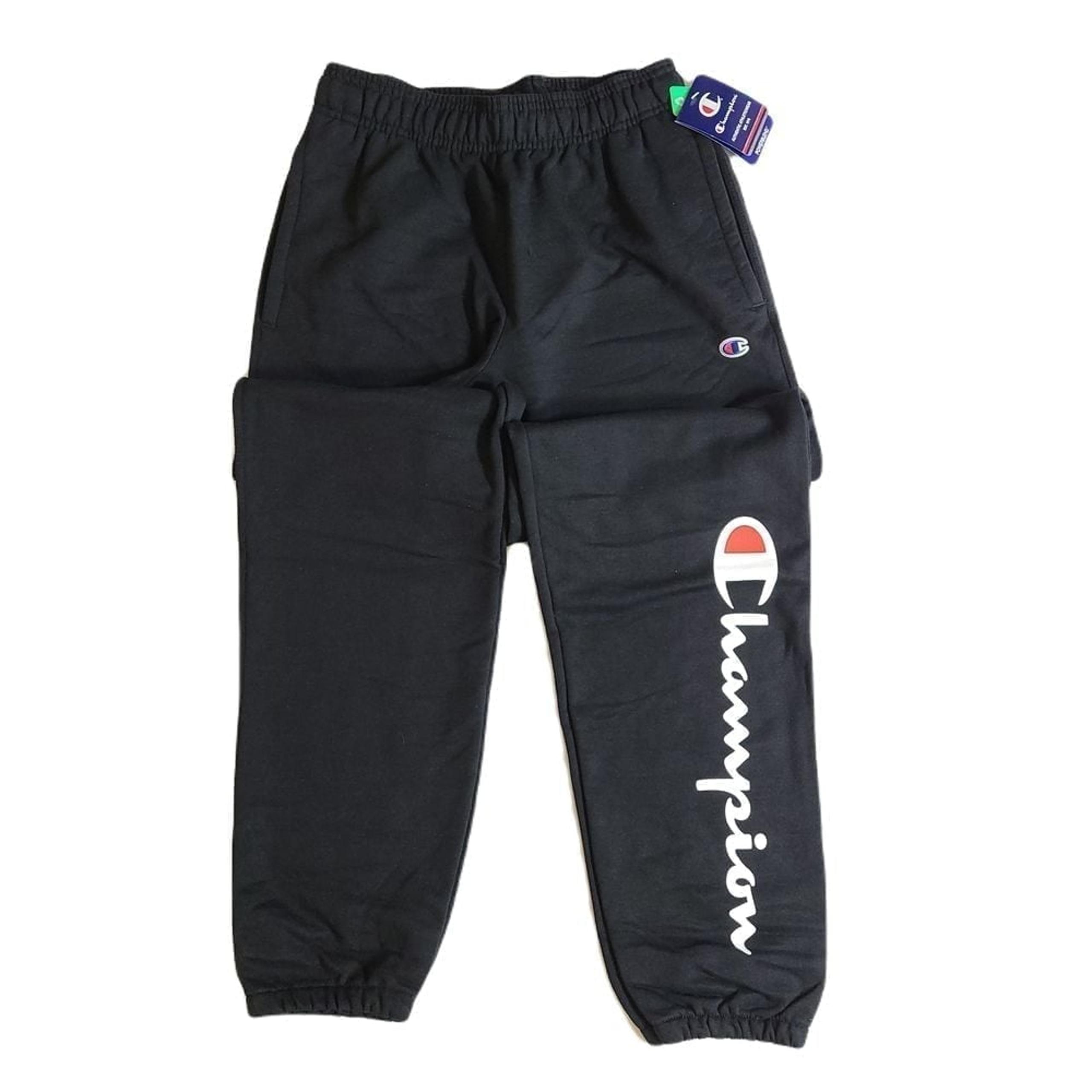 Champion Athletics Fleece Jogger Pants Mens Small Black Script Logo Relaxed NEW