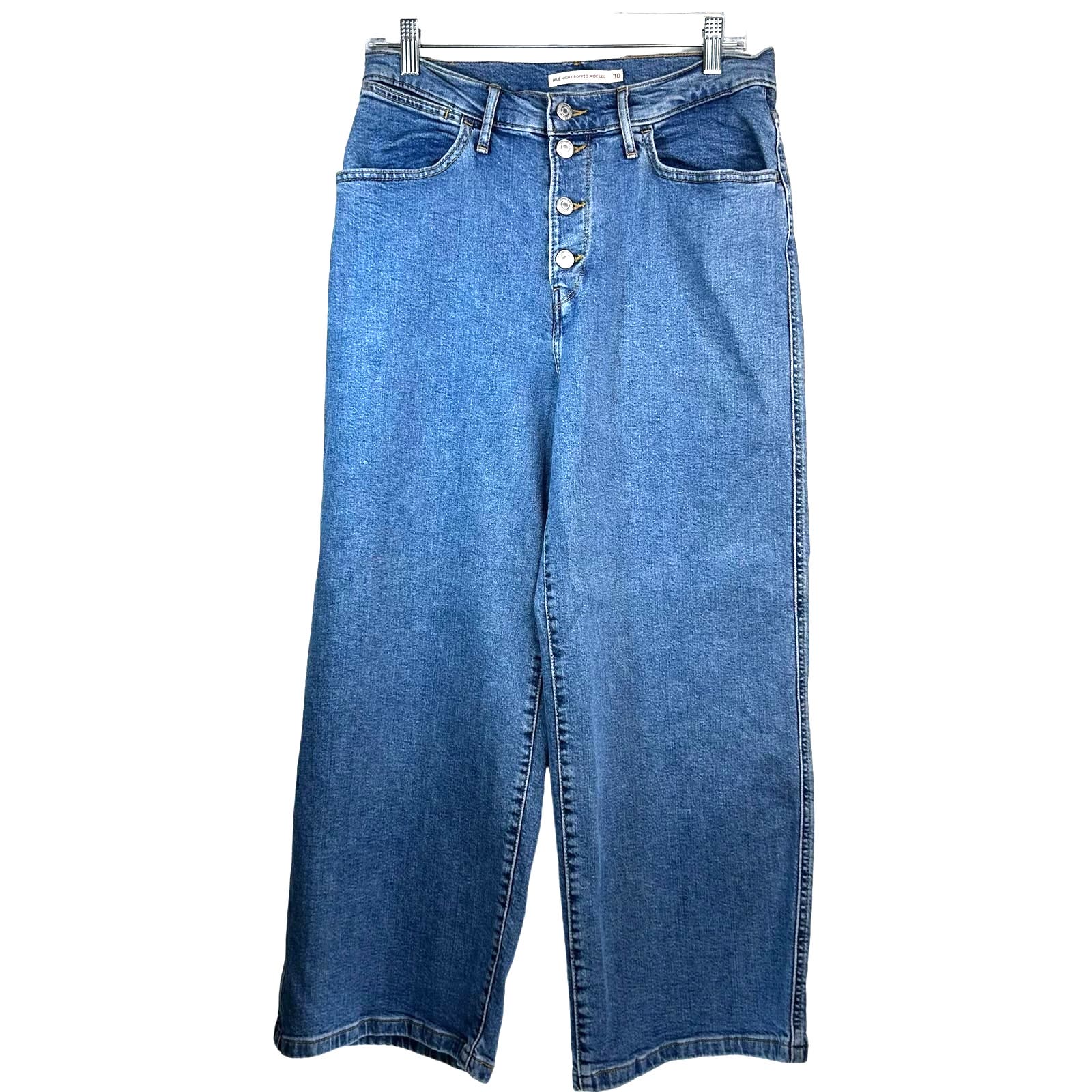 Levi's MILE HIGH CROPPED WIDE LEG Button Fly Loose Denim Jeans Womens Size 30