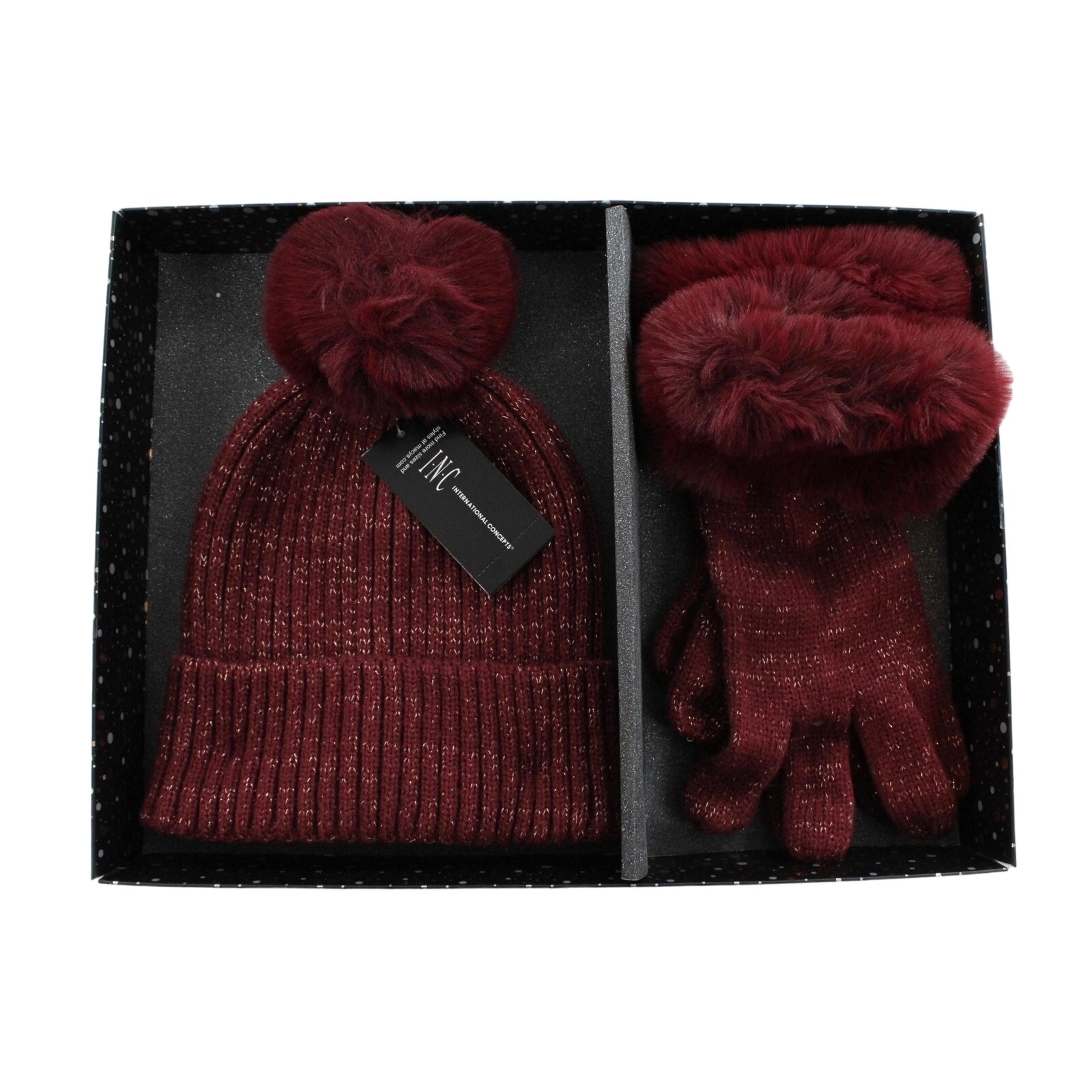 INC International Concepts Faux Fur Beanie Hat & Gloves Gift Set #GS003