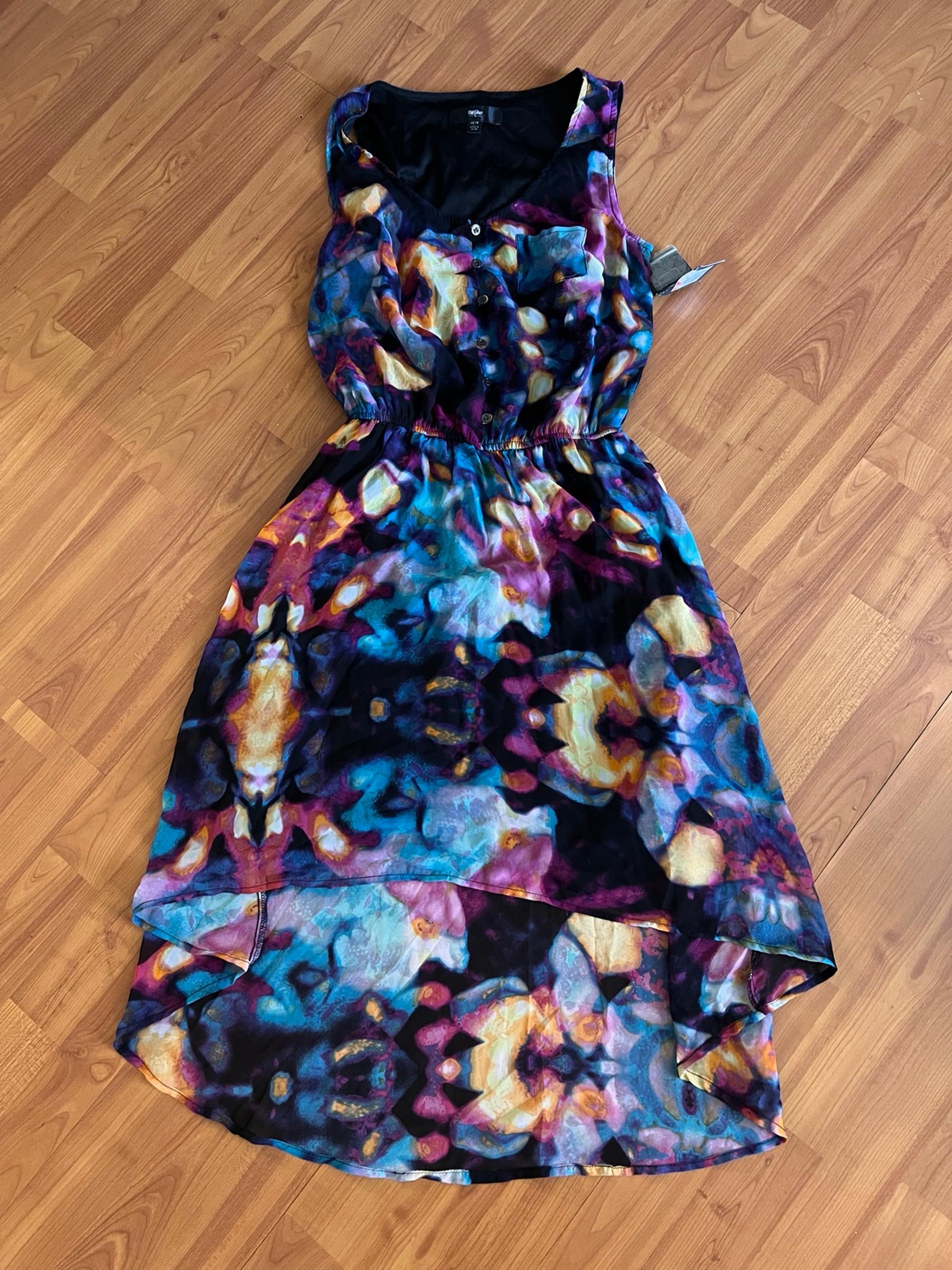 Mossimo multi print high low hem dress XS