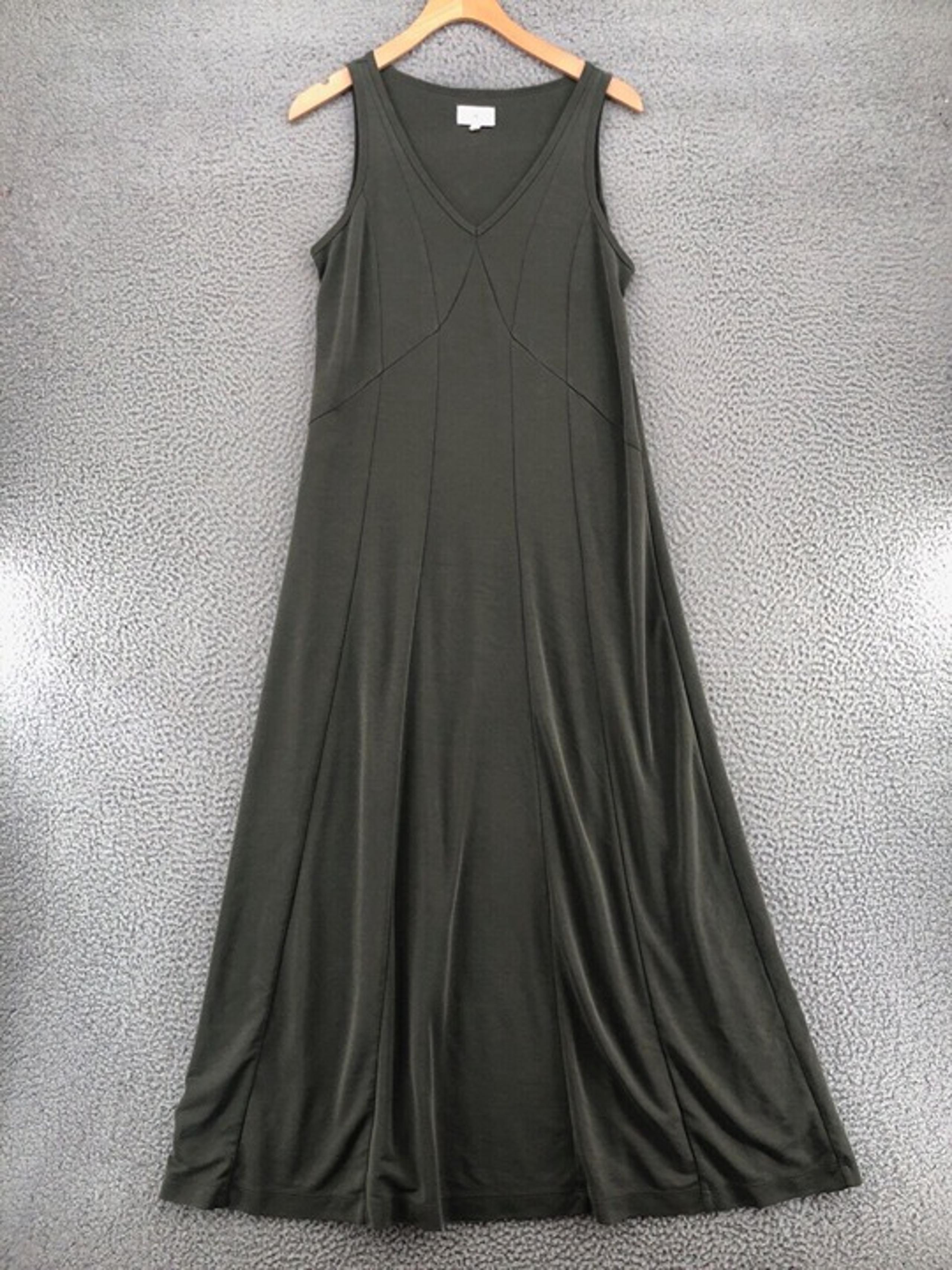 Lou & Grey Dress Womens Small Green Panel Tank Modal Blend Midi V Neck Everyday