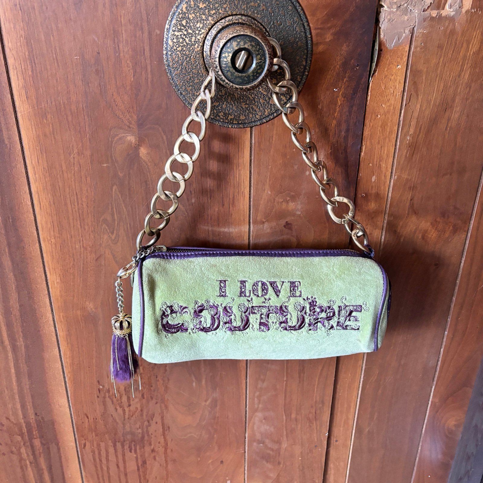 vintage y2k juicy couture velour i love couture barrel bag