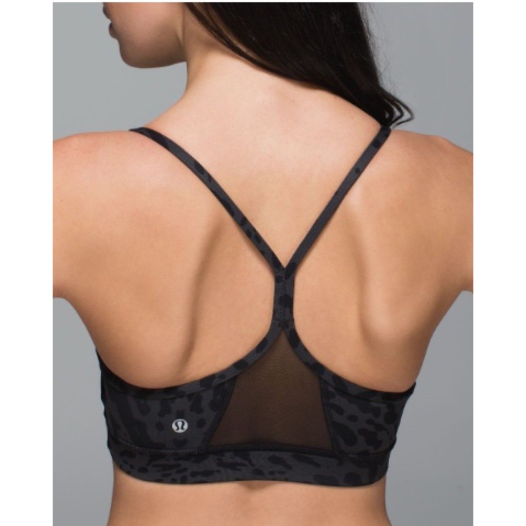 EUC Lululemon Flow Y Bra IV Leopard Animal Swirl Deep Coal 10