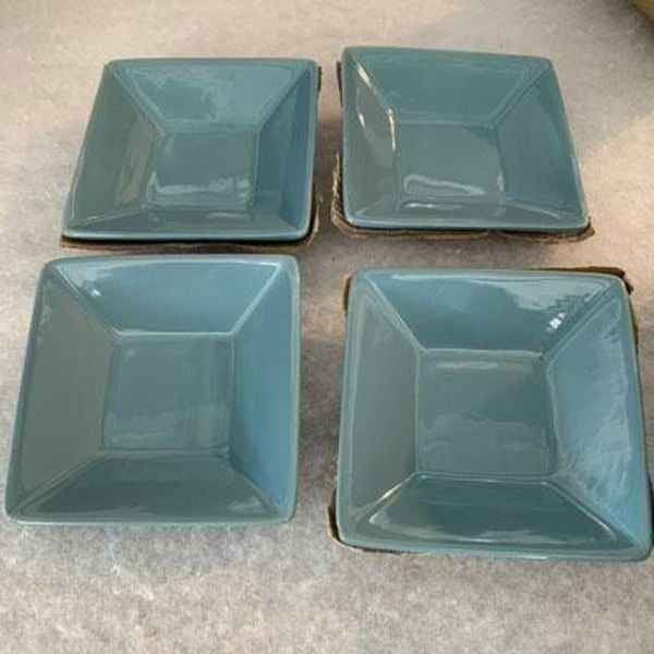 10 Strawberry Street 4 1/2” Square Turquoise Teal Bowls Set Of 4 New
