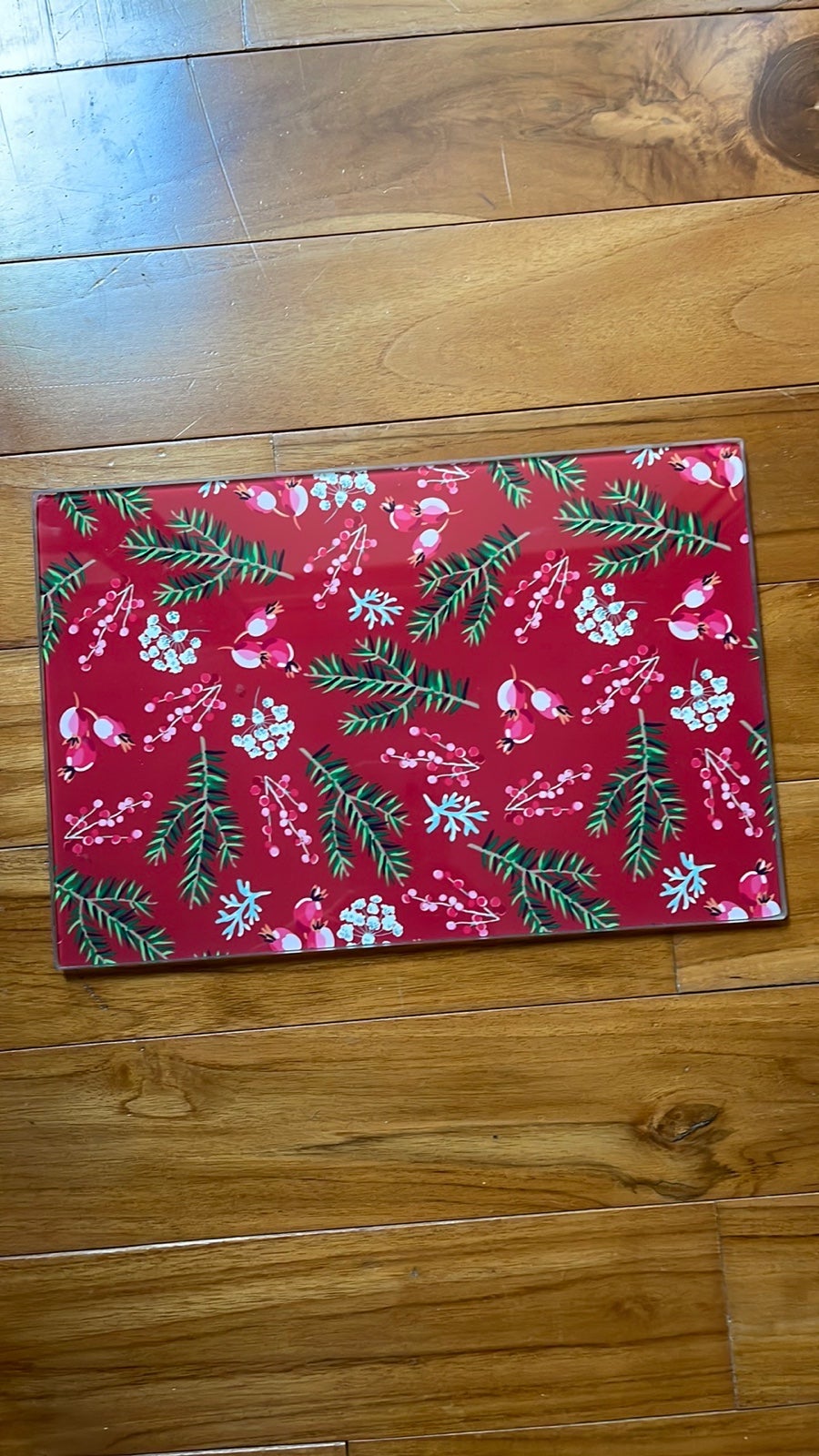 Glass cutting board winter farmhouse berry leaf charcuterie board trivet New