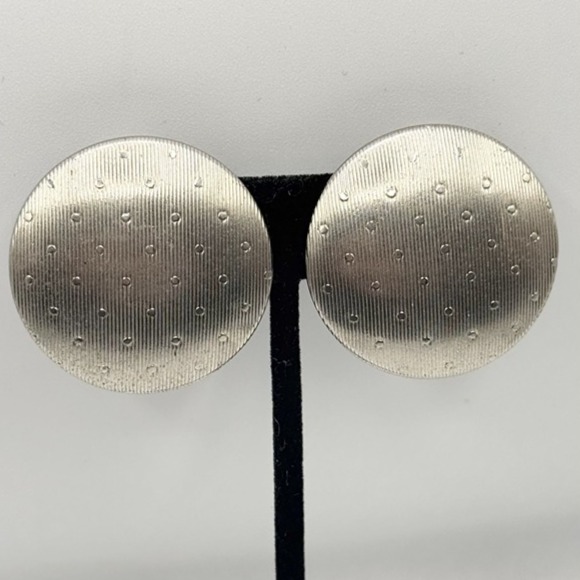 Vintage Silver tone textured large circle earrings
