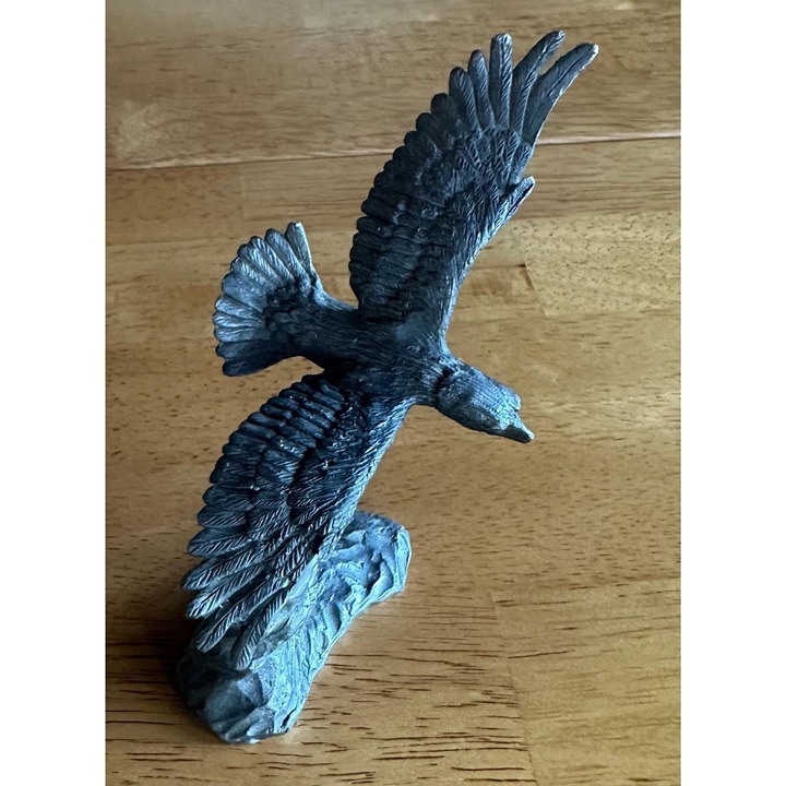 Michael Ricker Pewter Flying Eagle with Fish Statue: Exquisite Wildlife Art Piec