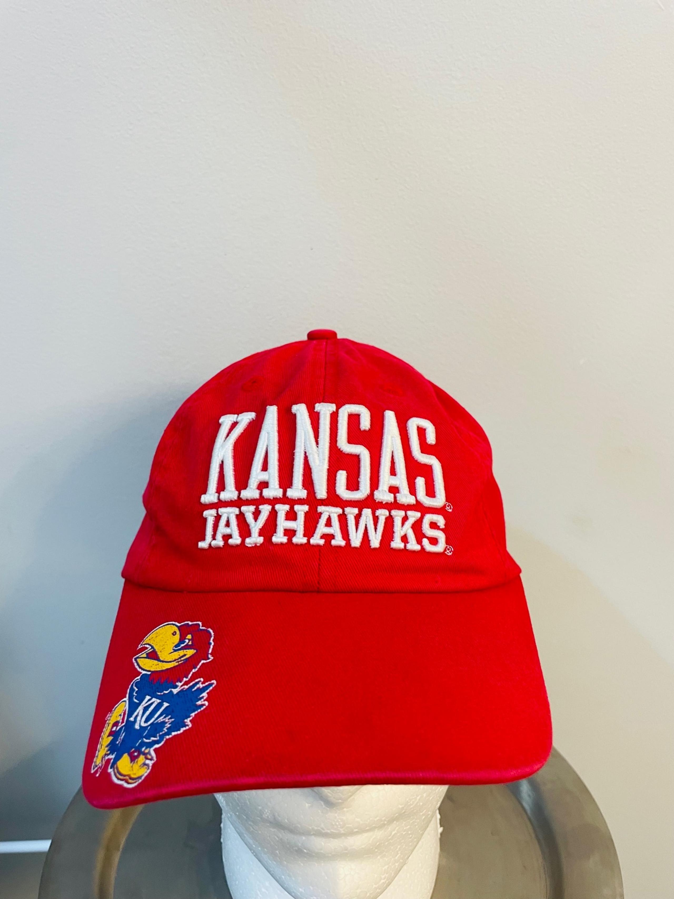 Vintage Kansas Jayhawks Hat Strapback Adjustable Cap Red RARE DESIGN- O/S