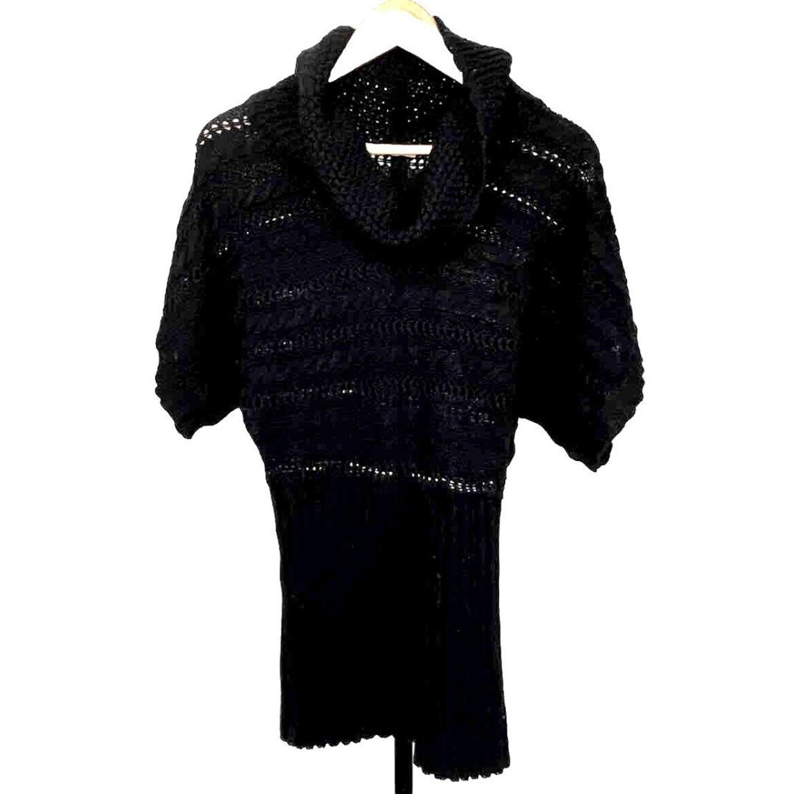 Charlotte Russe Sweater Cowl Neck Short Sleeve Open Knit Black Small Made in USA