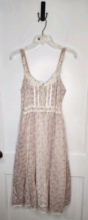 Sz Small Vintage Gunne Sax Romantic Pink Floral Corset Lined Prairie Dress Lace