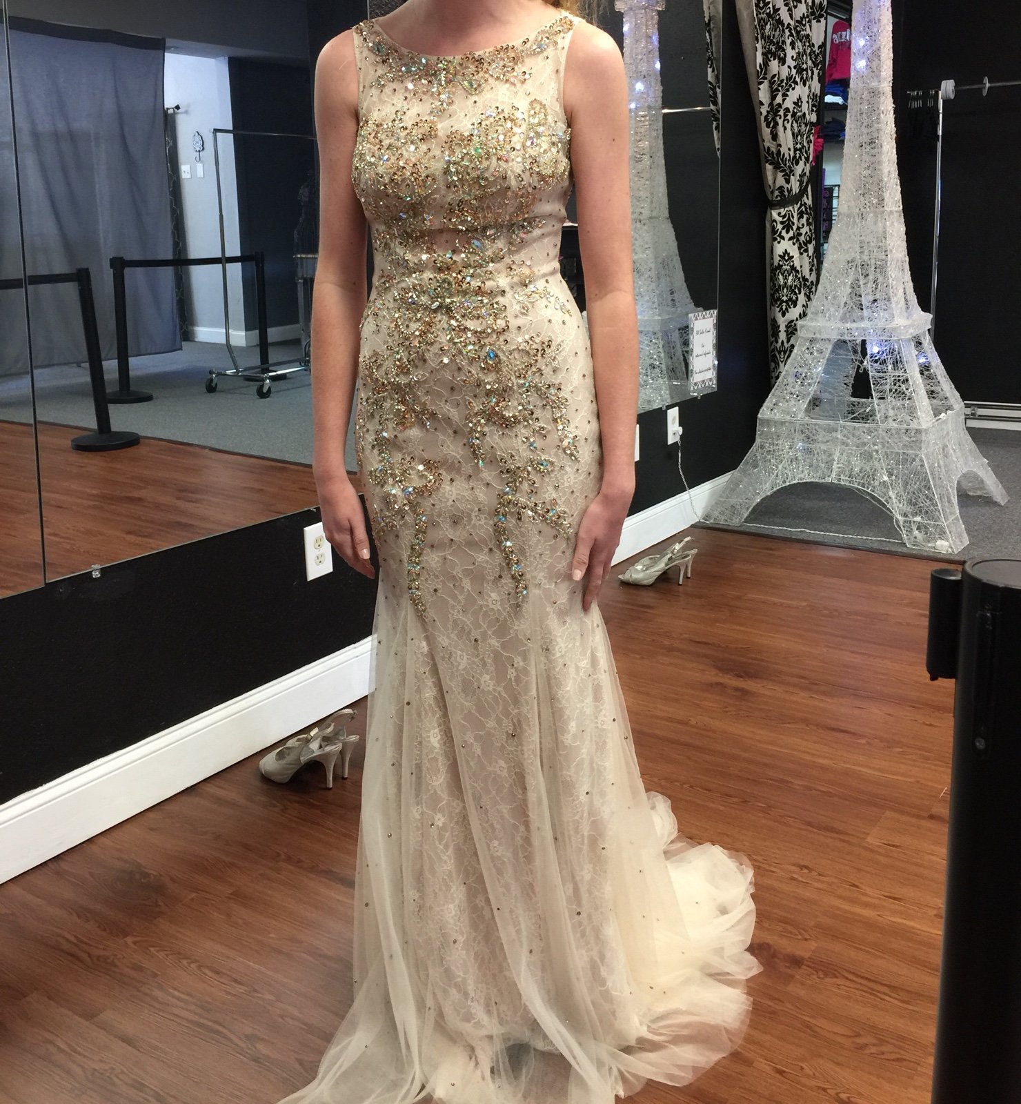 Golden cream sequined formal dress size S