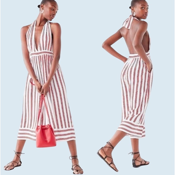 URBAN OUTFITTERS Raven Red White Blue Halter Neck Jumpsuit Sz M