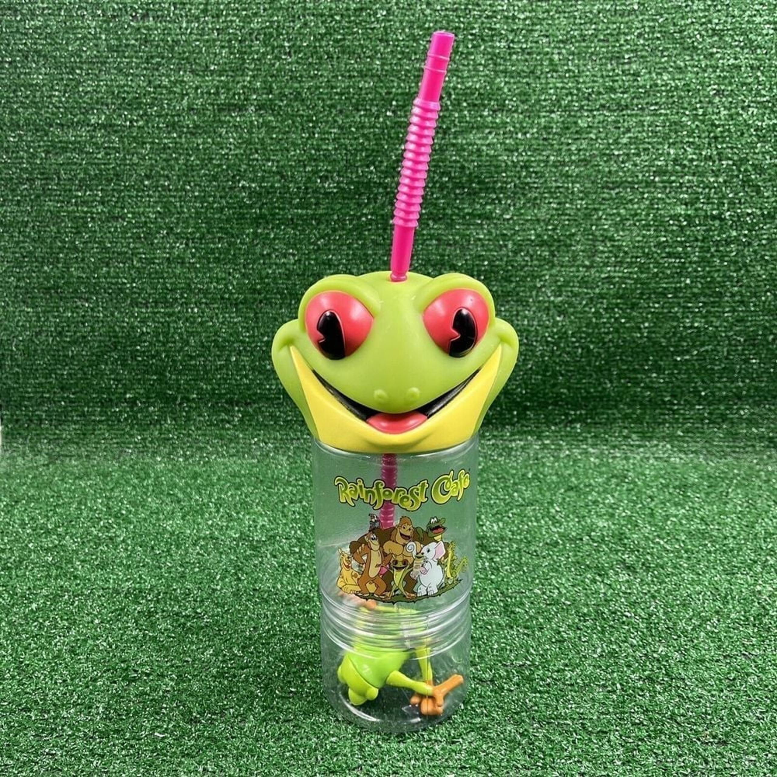 Rainforest Cafe Frog Souvenir Cup With Straw and Frog Figure On Bottom