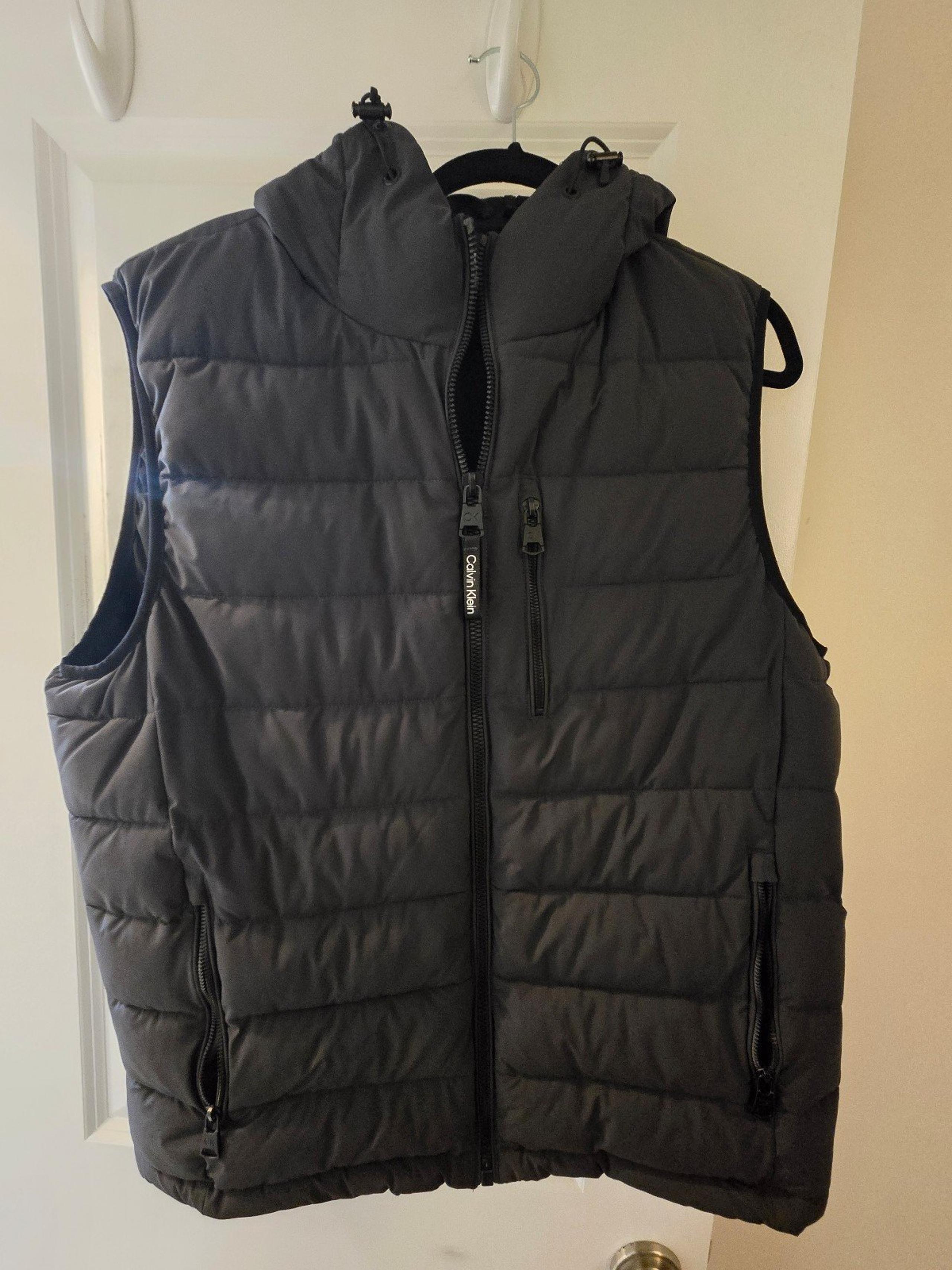 Mens Calvin Klein Hooded Puffer Vest Gray