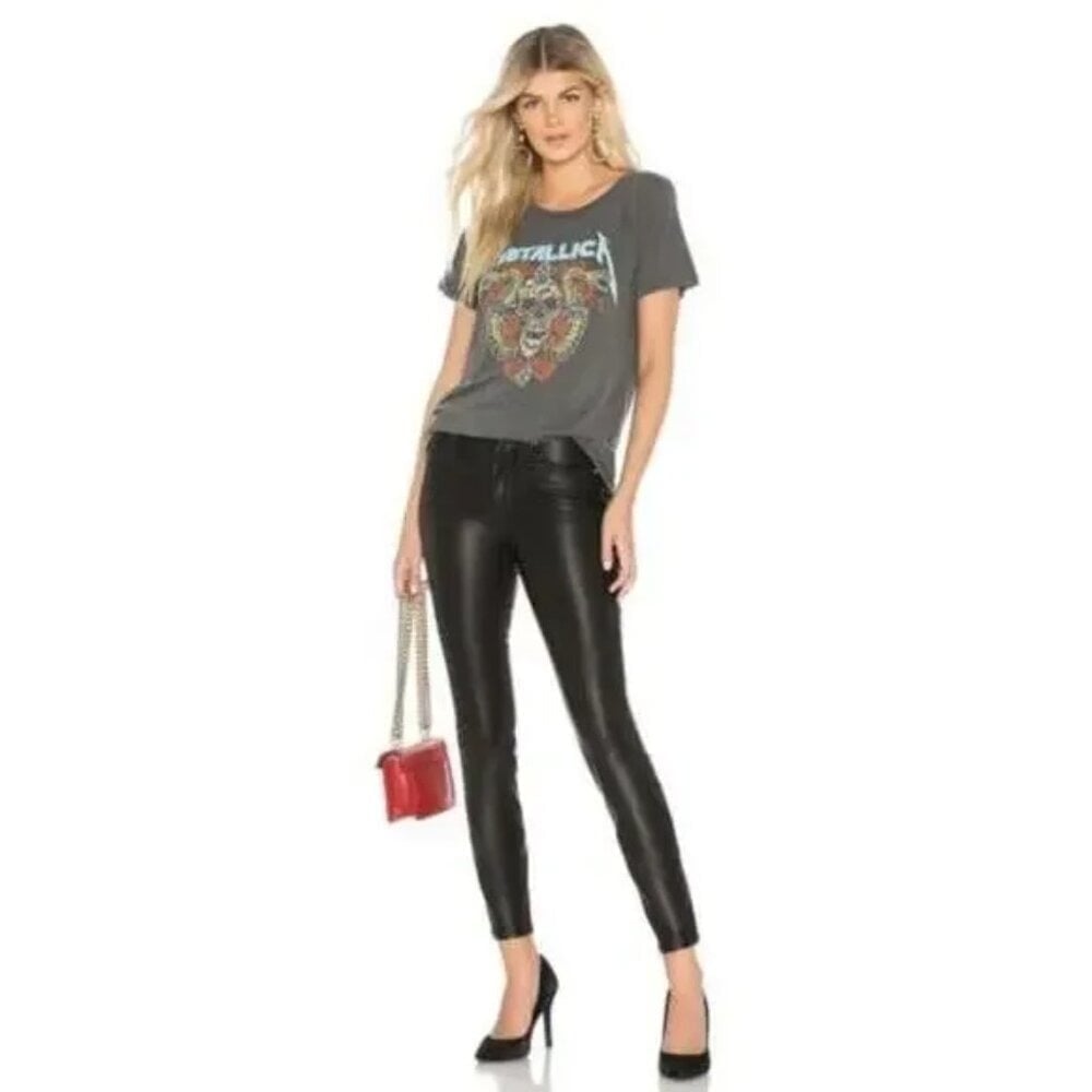 Blank NYC Vegan Leather Pull On Holiday Spring Chic Skinny Ankle Pants Black