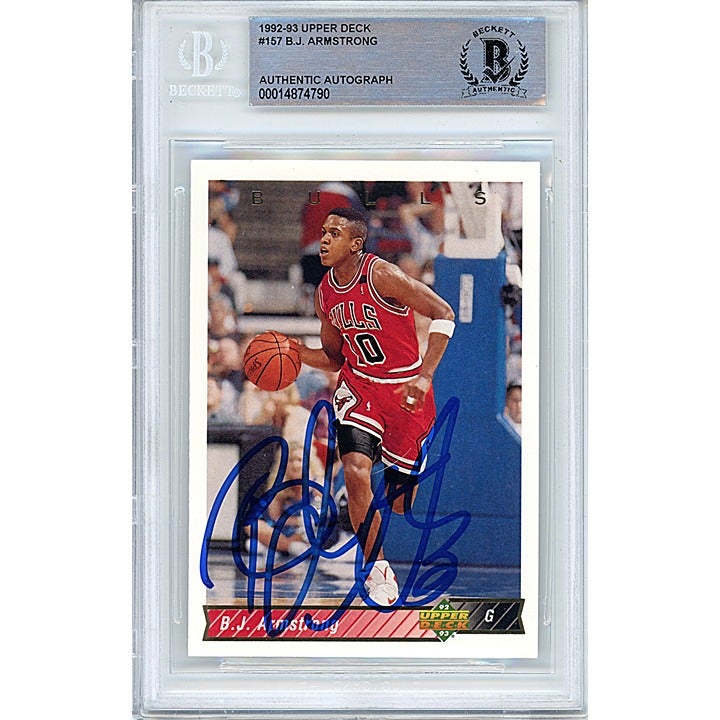 BJ Armstrong Signed Bulls 92-93 Upper Deck Basketball Card Beckett Autograph BAS