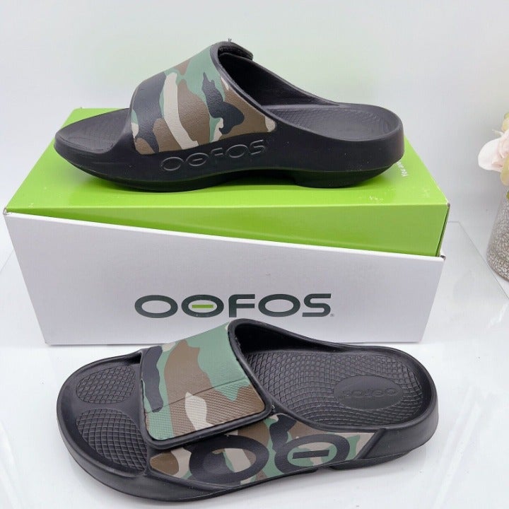 OOFOS Ooahh Sport Flex Woodland Camo Sandal Slide Womens US 9 EU 40 *Limited