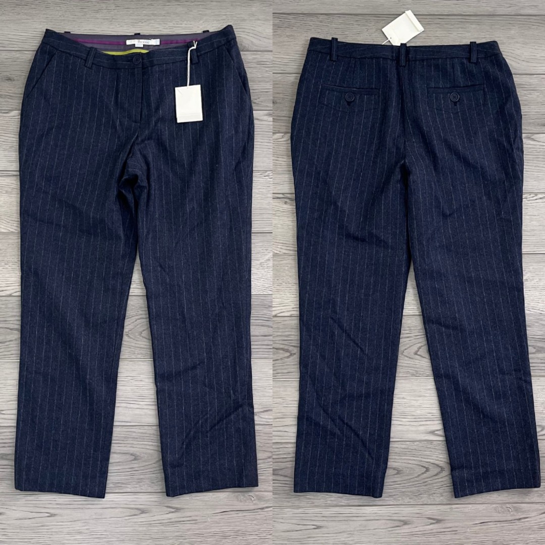 Boden Women Size 8 Blue Wool Pin Striped Straight Leg Trousers NEW Pants Office