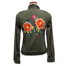 Lucky Utility Jacket Size XS Army Green Floral Embroidery