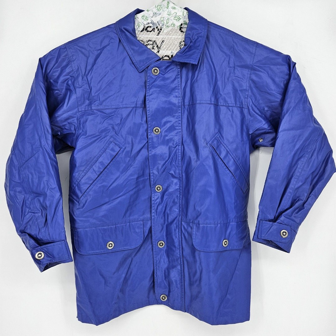 Vintage Woolrich Rain Coat Jacket Mens Small PVC Retro Full Zip Blue Waterproof