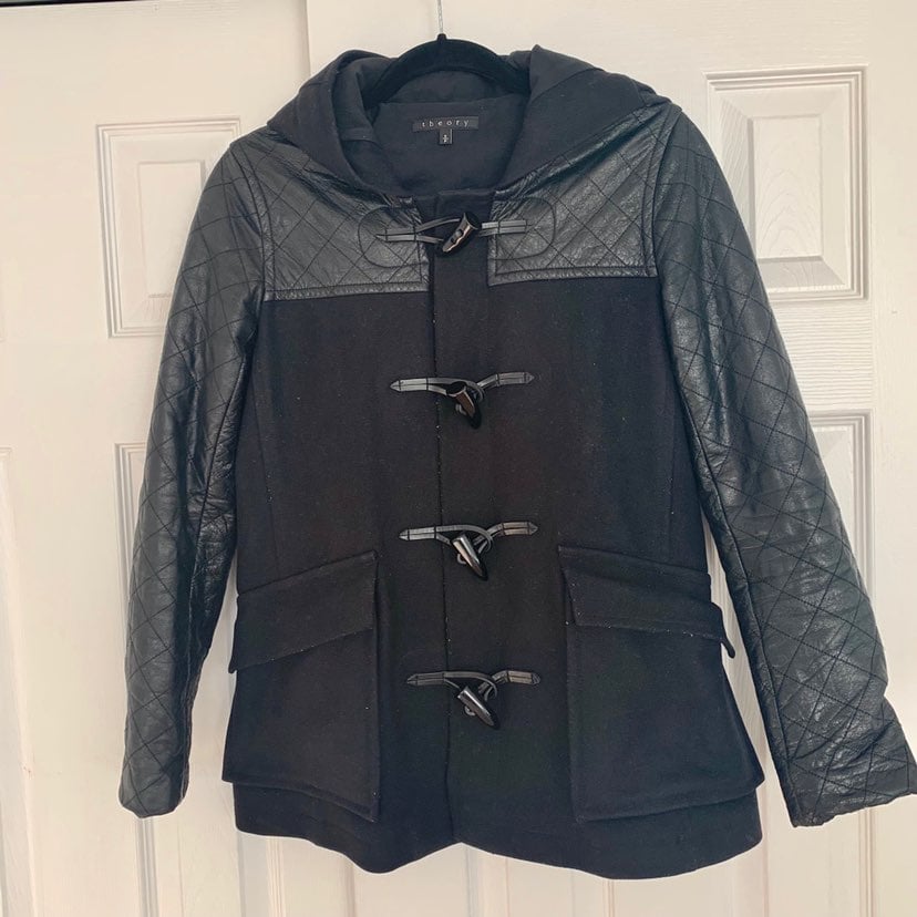 Theory Marimba Wool Coat with Leather Sl