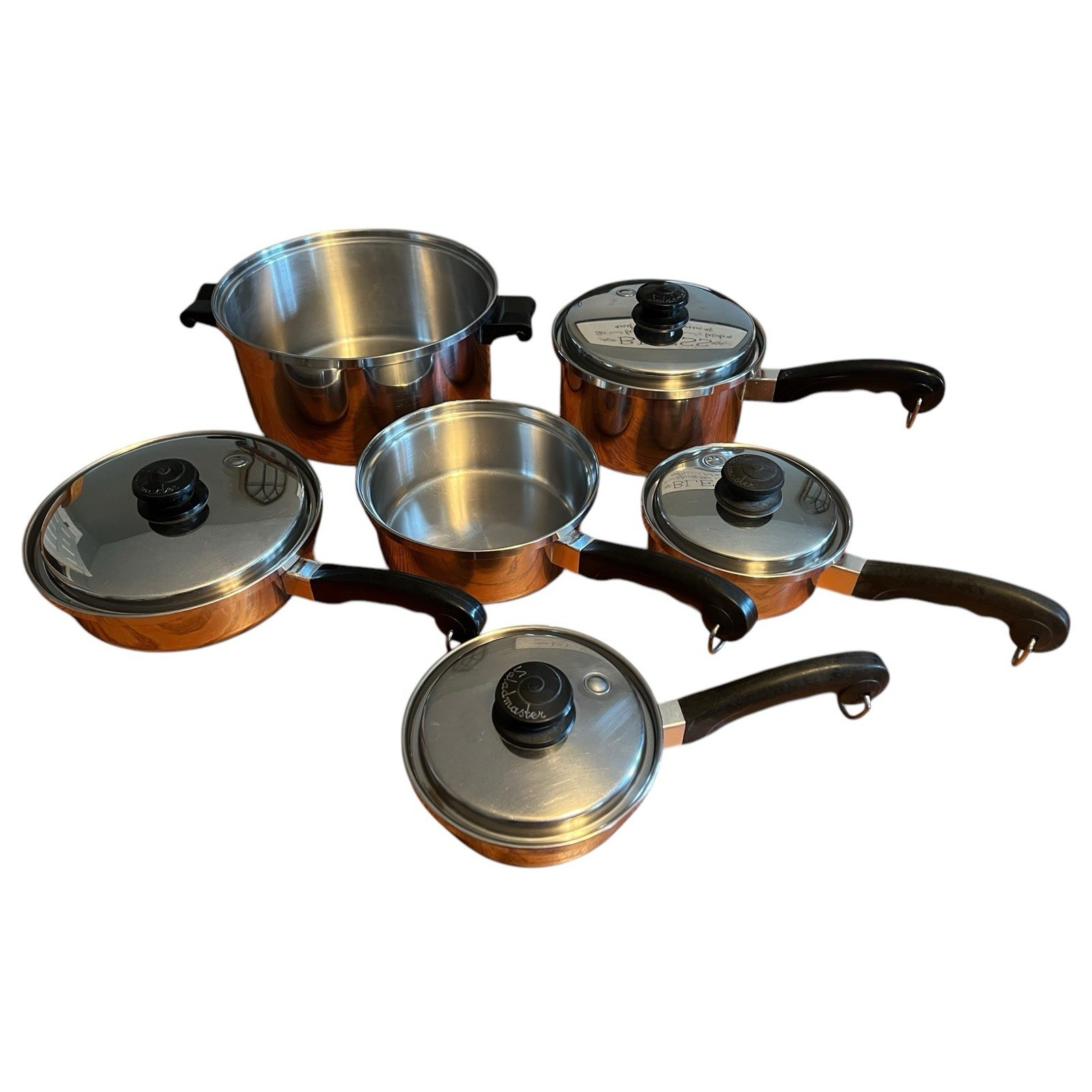 10 Piece Set Salad Master T-304S 5 Star Cookware Vapo Lids Pan Skillet Stock Pot