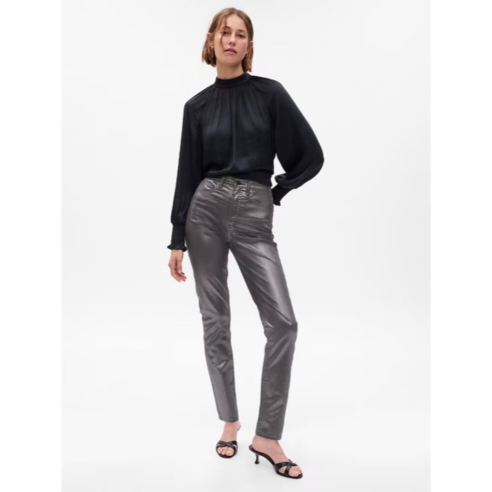 NWT Gap Metallic Silver Vintage Slim High Rise Jeans Women's Size 28