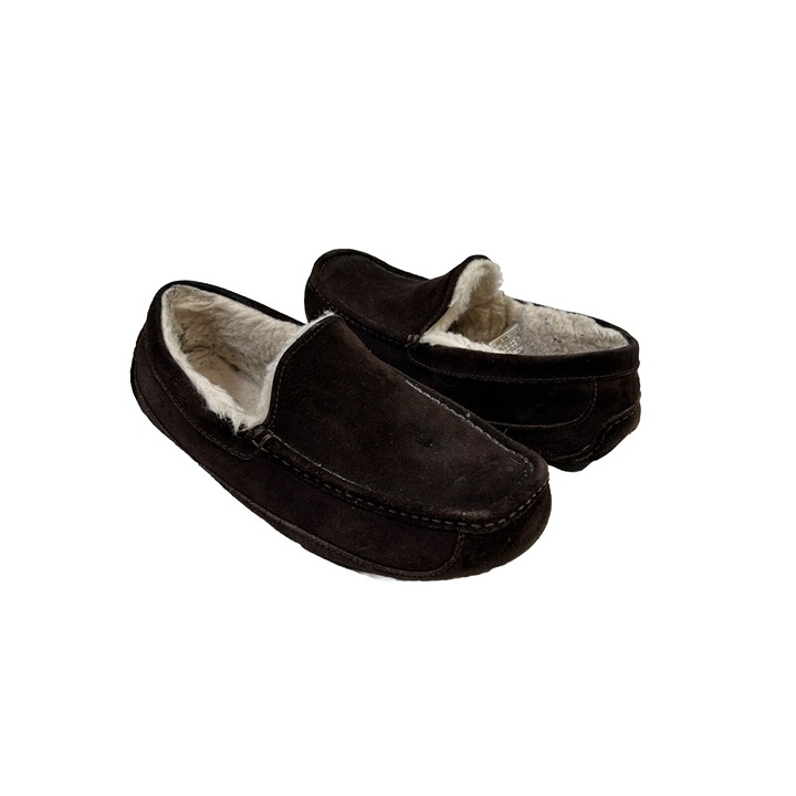 UGG Mens 11 Sheepskin Leather Shearling Moccasin Slippers House Shoes Brown