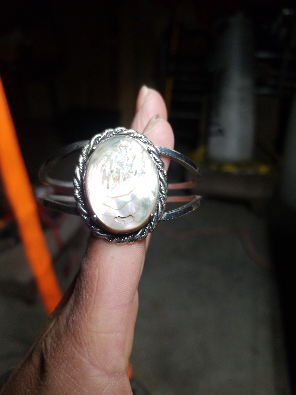 Vintage Mexican Sterling Silver Abalone Cuff Bracelet