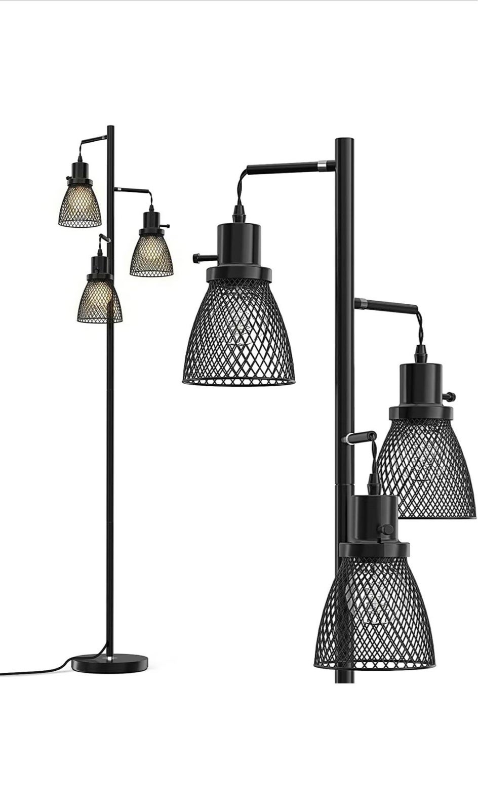 Industrial Dimmable Floor Lamp, Standing Lamp with Rotary Switch, Tree Floor